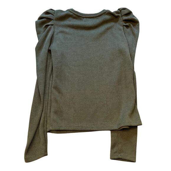 Chelsea & Violet Olive Long Sleeve Puff Shoulder Top Women's Size Medium - Picture 5 of 5